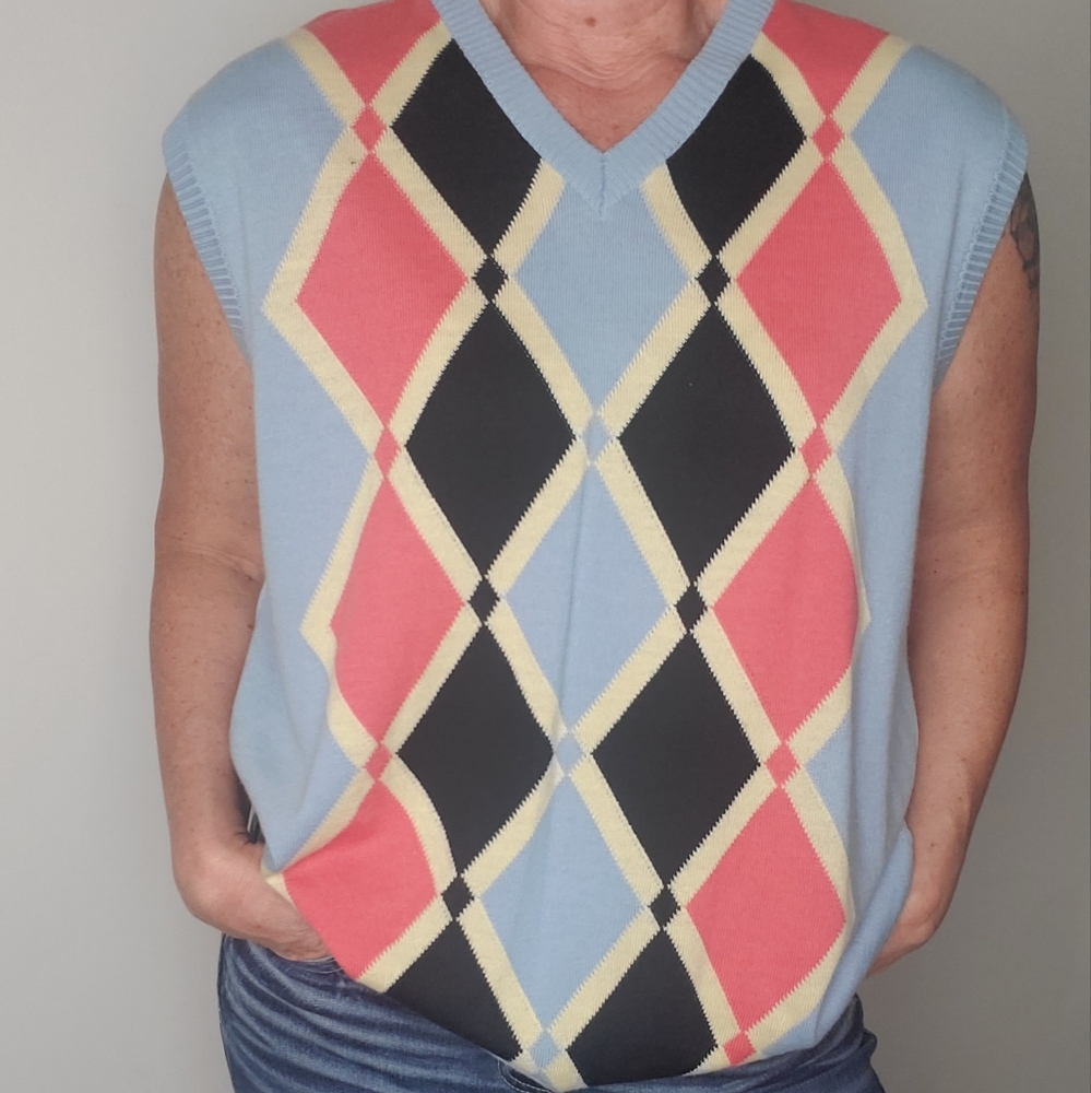 Alan Flusser Blue Argyle Sweater Vest